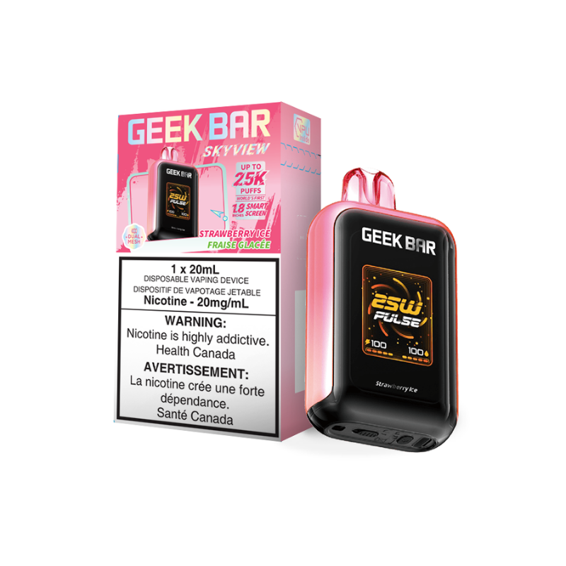 STRAWBERRY ICE GEEK BAR SKYVIEW 25K DISPOSABLE VAPE Get ready to chill with the perfect blend of juicy strawberries and an icy cool breeze!