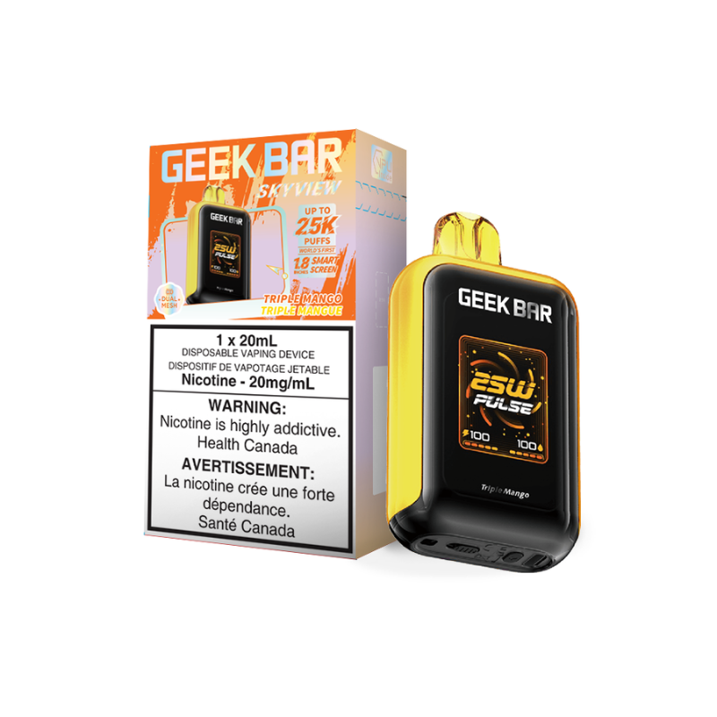 TRIPLE MANGO GEEK BAR SKYVIEW 25K DISPOSABLE VAPE Triple Mango is like biting into the juiciest, ripest mangos you’ve ever tasted. Sweet, tangy, and bursting with flavour, this vape delivers wave after wave of pure mango goodness. Get free same day delivery within zone today!