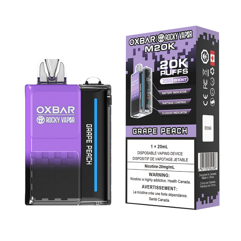 TRY TODAY OXBAR M20K GRAPE PEACH DISPOSABLE VAPE AT MISTER VAPOR ONTARIO