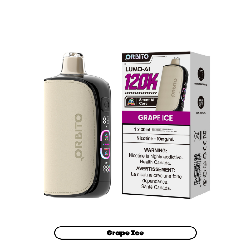 Orbito Lumo Ai 10mg Disposable Vape - Grape Ice, 120k Puffs