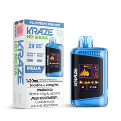 1. KRAZE HD MEGA BLUE RAZZ ICE (20k PUFFs) DISPOSABLE VAPE MISTER VAPOR Featuring 1.77-inch OLED screen, dual-coil technology, 20mL e-liquid capacity, 20,000 puffs, Boost Mode. Quebec delivery