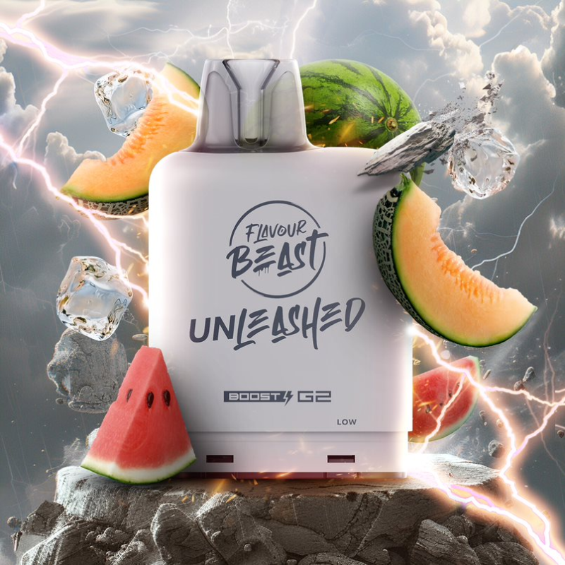 CANTALOUPE WATERMELON ICED EPIC LEVEL X BOOST PODS Savor the juicy and wild fusion of ripe cantaloupe and refreshing watermelon for a perfectly balanced melon experience.