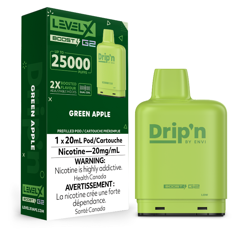 LEVEL X G2 GREEN APPLE BOOST DRIP'N PODS – UP TO 25,000 PUFFS