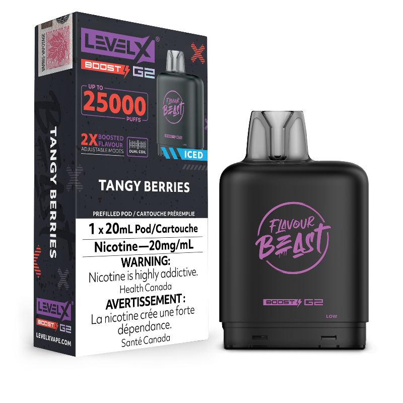 New Flavour !TANGY BERRIES ICED LEVEL X BOOST PODS Buy Now , with 25000 puffs and adjustable boost modes .