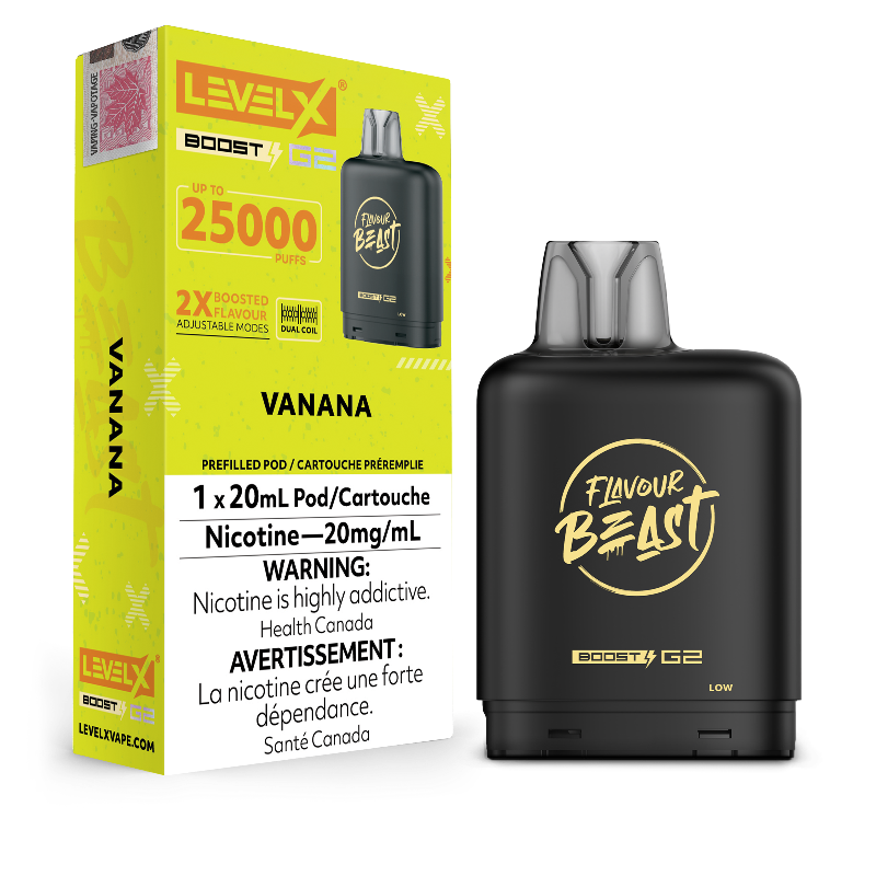 New Flavour !VANANA ICED LEVEL X BOOST PODS Buy Now , with 25000 puffs and adjustable boost modes .