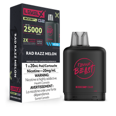 RAD RAZZ MELON ICED Level X Boost Pods offer a juicy fusion of raspberry, sweet melon, and cool ice. Enjoy up to 15,000 puffs with intense flavour!