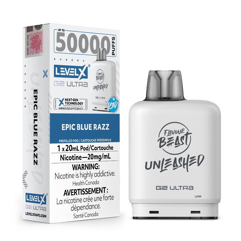 Level X G2 Ultra Flavour Beast Unleashed Pods - Epic Blue Razz Ice, 50K Puffs