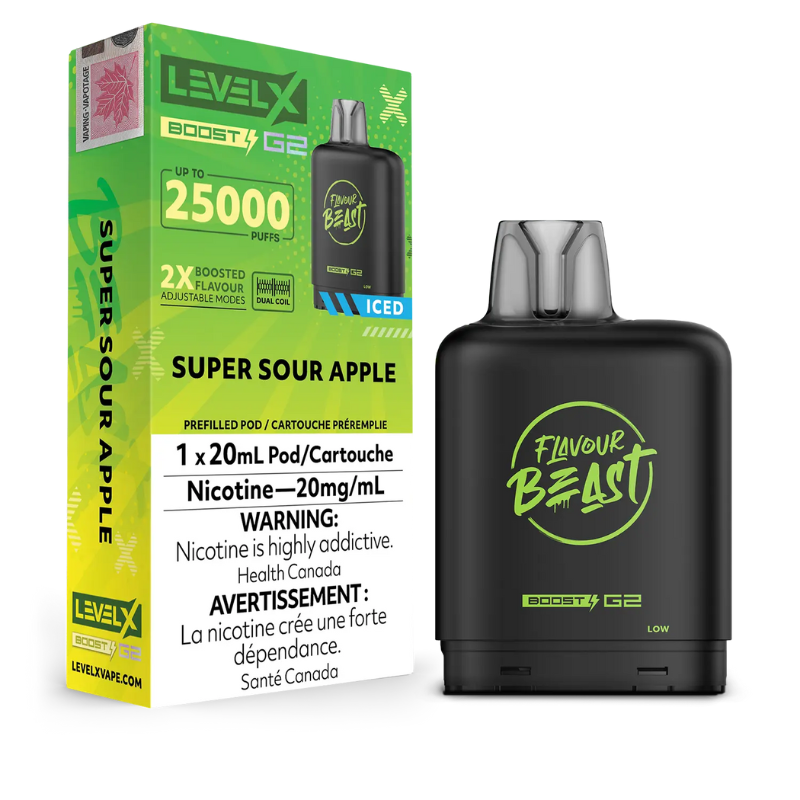 BUY LEVEL X SUPER SOUR APPLE ICED BOOST FLAVOUR BEAST POD CHEAP VAPE STORE