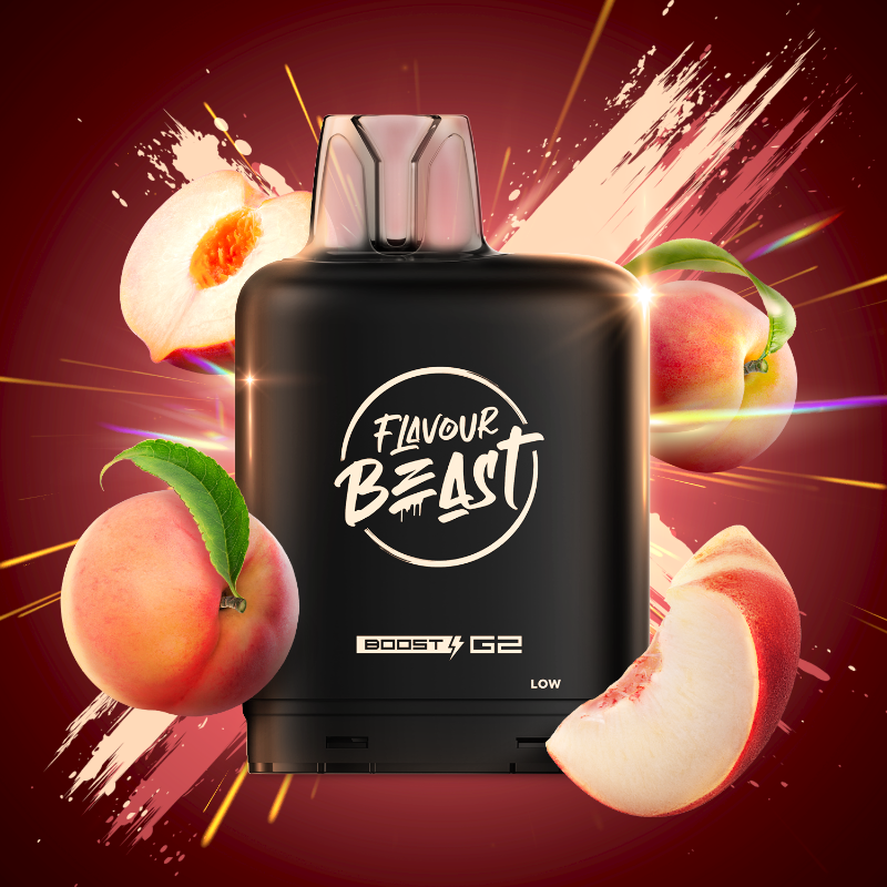 New Flavour ! WICKED WHITE PEACH ICED LEVEL X BOOST PODS Buy Now , with 25000 puffs and adjustable boost modes .