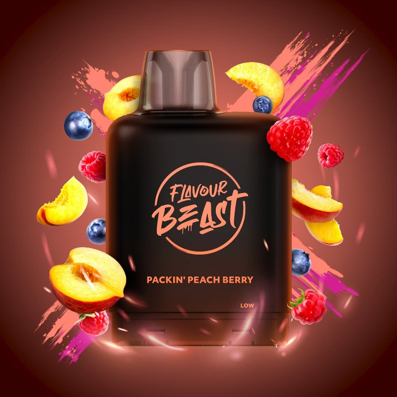 PACKIN' PEACH BERRY LEVEL X BOOST PODS This delightful fruit fusion includes juicy peaches combined with a selection of the finest sweet berries. This dynamic fruit trio will not disappoint.Experience heightened vaping satisfaction with the Level X Boost Flavour Beast Pods.