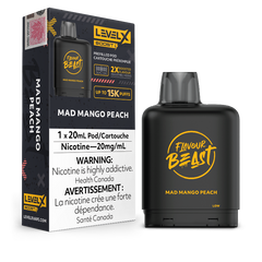 MAD MANGO PEACH LEVEL X BOOST PODS Dive into this robust fusion of sweet, tropical mangoes and juicy peaches for the perfect puff every time.Experience heightened vaping satisfaction with the Level X Boost Flavour Beast Pods, expertly engineered to offer an unmatched hybrid vaping encounter.