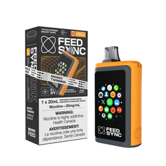 Mango Twinning Feed Sync Disposable Vape - 25,000 Puffs Double the delight with this vibrant mango flavor, delivering the juicy essence of ripe mangos in every puff. Get ready to elevate your vaping game with the Feed Sync