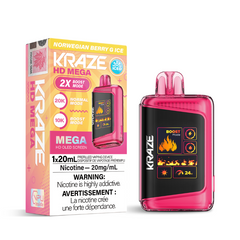 NORWEGIAN BERRY G ICE KRAZE HD MEGA (20000 PUFFs) DISPOSABLE VAPE Featuring 1.77-inch OLED screen, dual-coil technology, 20mL e-liquid capacity, 20,000 puffs, Boost Mode. 