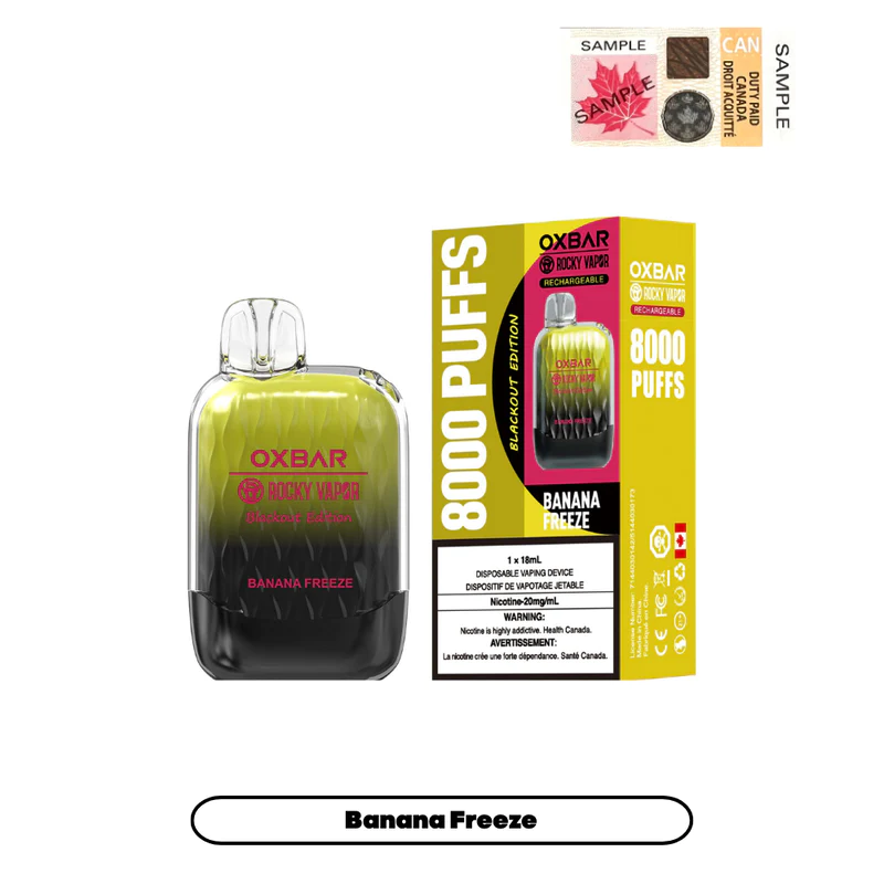 BUY OXBAR G-8000  BANANA FREEZE BLACKOUT EDITION DISPOSABLE VAPE at Mister Vapor Canada