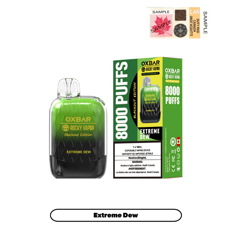 1. BEST ONLINE VAPE STORE OXBAR G-8000 EXTREME DEW BLACKOUT EDITION DISPOSABLE VAPE at Mister Vapor Canada