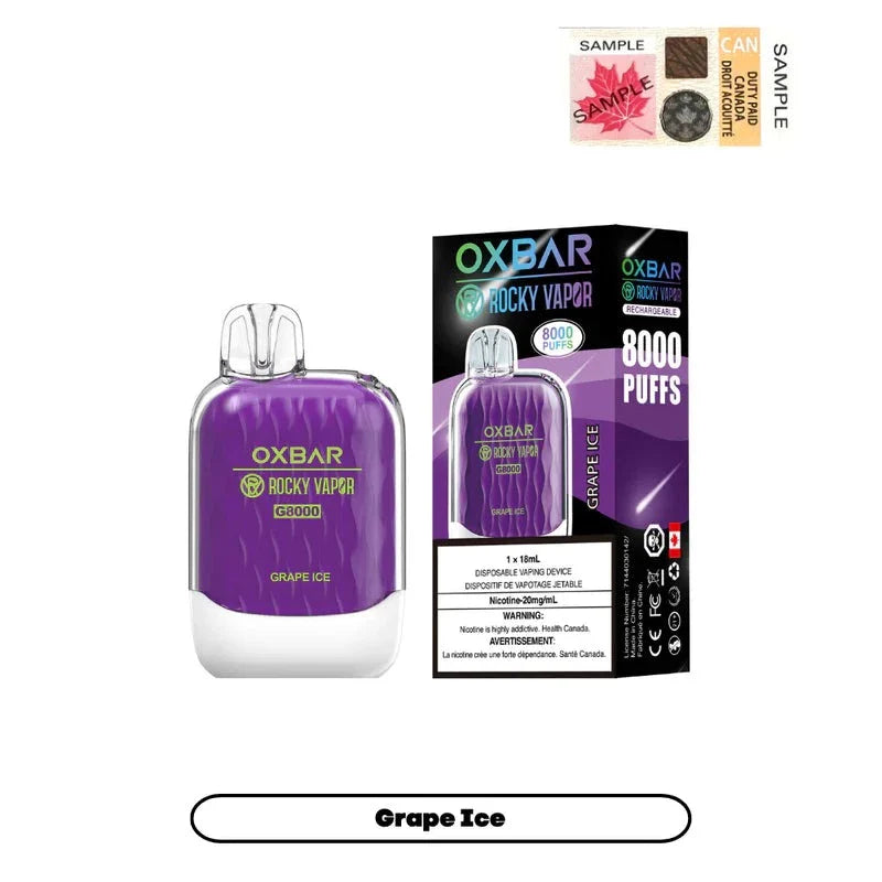 BEST ONLINE VAPE SHOPE SELLING OXBAR G-8000 GRAPE ICE DISPOSABLE VAPE AT MISTER VAPOR CANADA