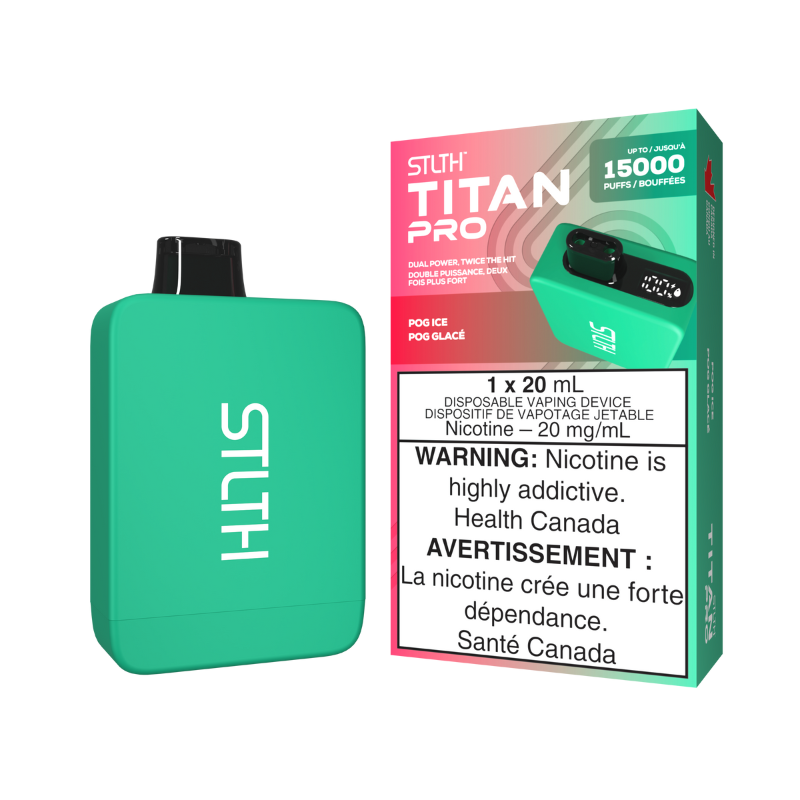 POG ICE STLTH TITAN PRO (15k) DISPOSABLE VAPE Jump into the otherworldly realm of the STLTH Titan 10k Disposable Vape—where power and performance come together to form vaping greatness! Same-day delivery within the zone and express shipping GTA, Scarborough, Brampton, Etobicoke, Mississauga, Markham, Richmond Hill, Ottawa, Montreal, Nova Scotia, PEI, Vancouver, Vaughan, Toronto, York, North York, London, Kingston, Burlington, Hamilton, Quebec City, Halifax, St. John's, Fredericton, Ontario, Laval, Levis, Br