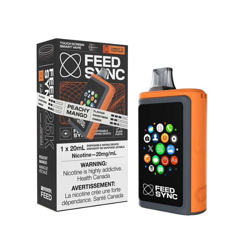 Peachy Mango Feed Sync Disposable Vape - 25,000 Puffs Savor the irresistible blend of juicy peach and vibrant tropical mango in perfect harmony. Get ready to elevate your vaping game with the Feed Sync