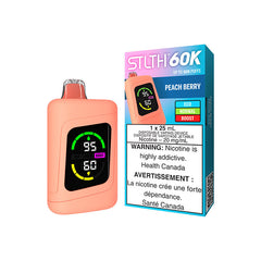 Peach Berry STLTH 60K Disposable Vape delivers 60,000 puffs of Sweet, succulent peaches paired with tangy berries, powered by a massive 25mL e-liquid capacity. Free delivery Nova Scotia