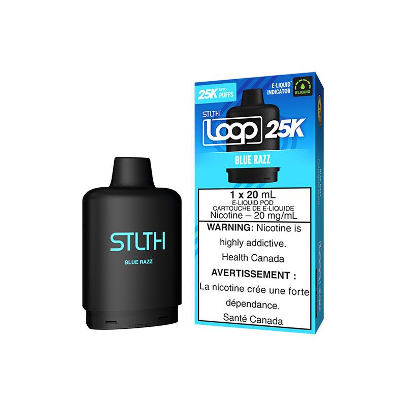 BLUE RAZZ STLTH LOOP 25K Pods – Sweet, tangy blue raspberry with 25,000 puffs. Enjoy long-lasting, eco-friendly vaping with STLTH LOOP's 20ML e-liquid capacity!