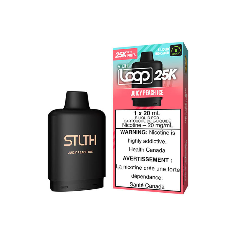 JUICY PEACH ICE STLTH LOOP 25K Pods – Long-Lasting Vaping with 25,000 Puffs!
Flavour: Bursting with the sweet, juicy taste of ripe peaches,delivering a refreshing icy kick on the exhale.