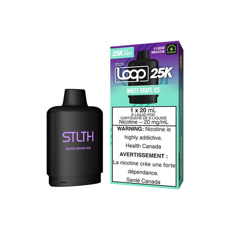 WHITE GRAPE ICE STLTH LOOP 25K Pods – Long-Lasting Vaping with 25,000 Puffs!
Flavour: Sweetness of juicy white grapes with an icy cool finish, delivering a smooth and invigorating vape experience.