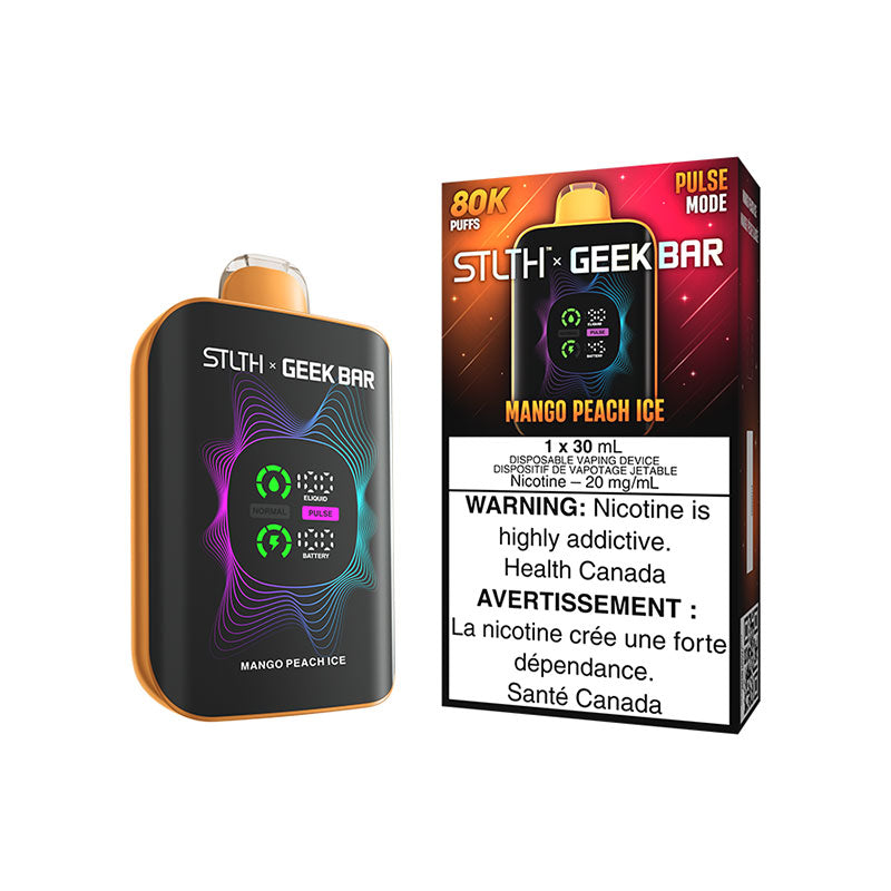 Mango Peach Ice STLTH X GEEKBAR 80K Disposable, 30mL, 80,000 puffs, Type-C charging, airflow control & screen indicators for lasting satisfaction.
