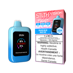 Peach Blue Razz Ice Stlth Vision Disposable Vape - 20,000 Puffs Experience the ultimate fruity fusion with PEACH BLUE RAZZ ICE, a mouthwatering blend of sweet, juicy peaches and tangy blue raspberries, perfectly chilled for a refreshing and electrifying burst of flavour in every puff.