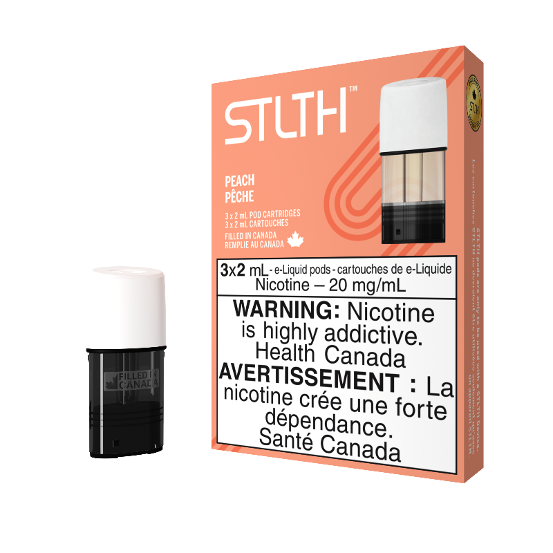 A Sweet, Juicy and Ripe Peach Bursting with Flavour. Specifically crafted range of flavors, designed specifically for STLTHAvailable in 0%, 2%, BOLD 35 and BOLD 50The nicotine blend is proprietary, purposely made to be extra smooth to accommodate adult smokers who are looking to switch from traditional tobacco. ______Each pack contains 3 pod cartridges2.0 mL of E-liquid per cartridge