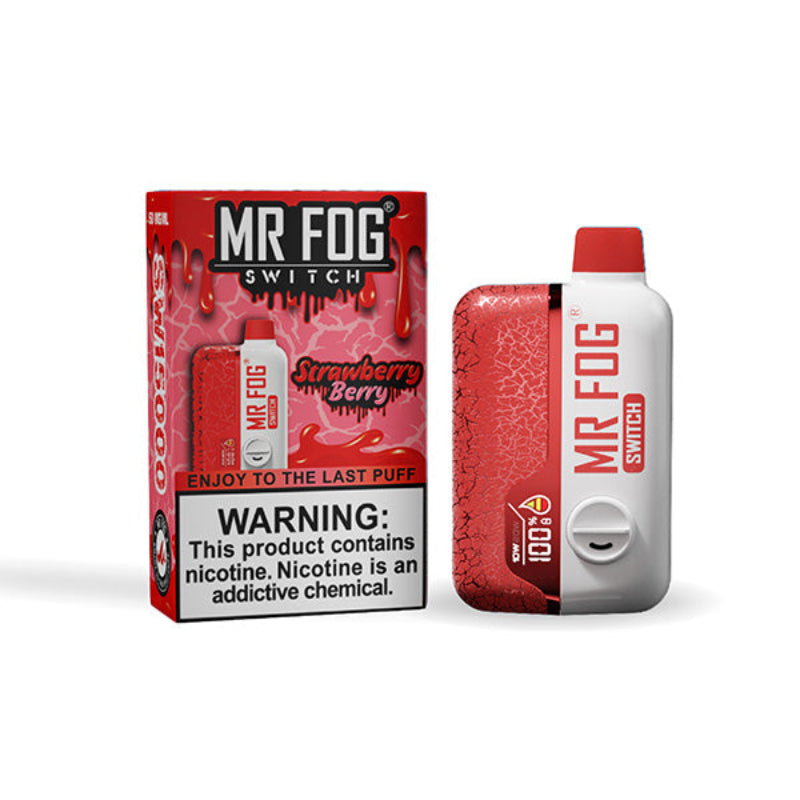 Nicotine Free Mr Fog Switch SW15000 Strawberry Berry disposable vape! Adjustable Wattage and airflow ,power mode, Dual Mesh Coil, 15K puffs.
