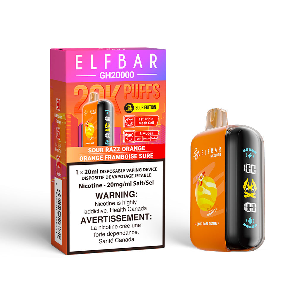 SOUR RAZZ ORANGE ELF BAR GH20k DISPOSABLE VAPE
A sour belnd of raspberries and tangy orange.