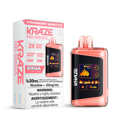 STRAWBERRY BURST ICE KRAZE HD MEGA (20000 PUFFs) DISPOSABLE VAPE  Indulge in the refreshing burst of strawberry ice, with a distinct delightful taste.