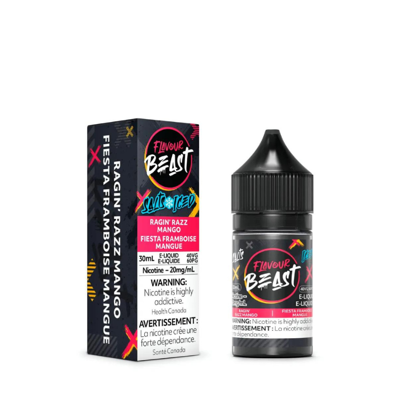 NEW ARRIVAL FLAVOUR BEAST E-LIQUID RAGIN' RAZZ MANGO ICED SALT AT MISTER VAPOR