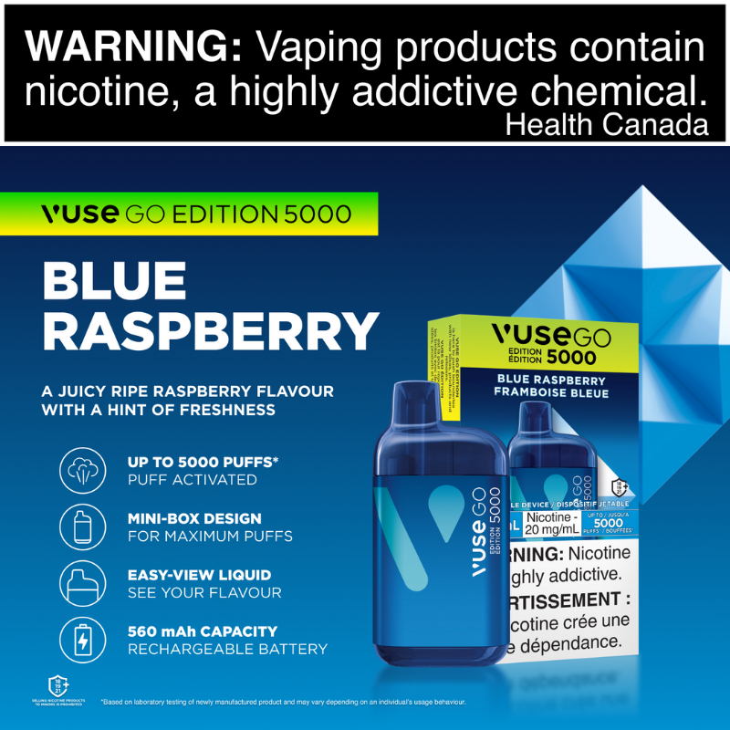 1. BEST VAPE STORE VUSE GO EDITION 5000 BLUE RASPBERRY DISPOSABLE AT MISTER VAPOR (MR.VAPOR) CANADA