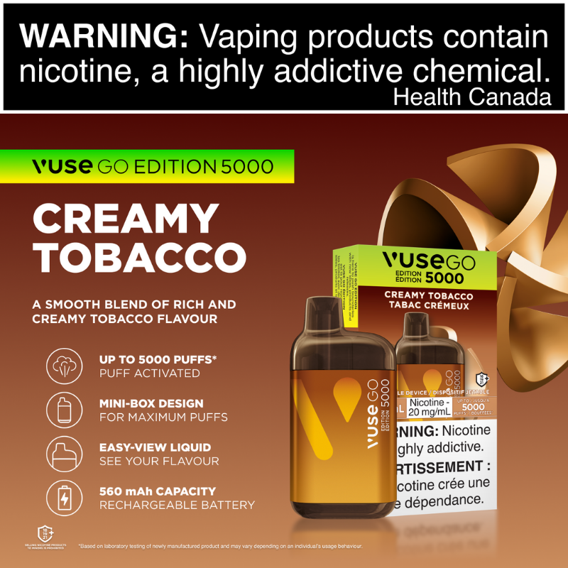 1. BEST VAPE STORE VUSE GO EDITION 5000 CREAMY TOBACCO DISPOSABLE AT MISTER VAPOR (MR.VAPOR) CANADA