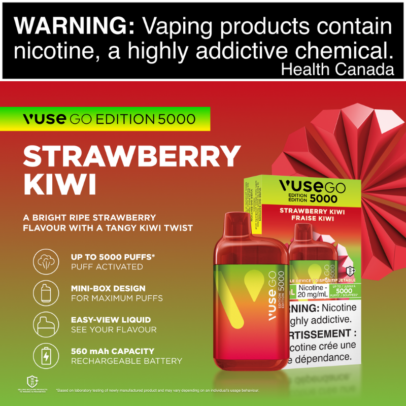 1. BEST VAPE STORE VUSE GO EDITION 5000 STRAWBERRY KIWI DISPOSABLE AT MISTER VAPOR (MR.VAPOR) CANADA