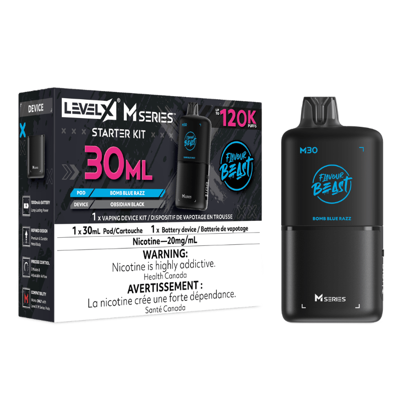 Level X M30 Flavour Beast Pod Starter Kit - Bomb Blue Razz, 120k Puffs - PODS - Mister Vapor