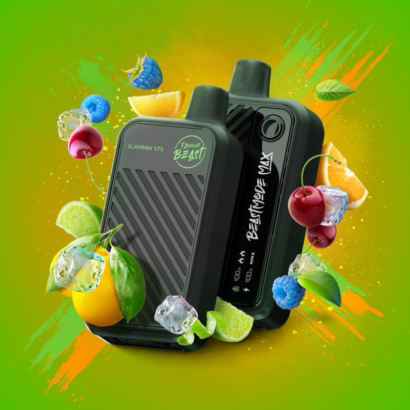 Slammin' STS Iced - Enjoy an abundance of slammin’ citrus flavour with blue raspberry and cherry twistin’ goodness! Introducing the latest sensation from Flavour Beast: the Flavour Beast Beast Mode Max Disposable Vape! With a whopping 20mL of rich e-liquid and an incredible 18000 puffs, it's set to blow your taste buds away! Unleash the beast within and enjoy every flavorful puff in style! Same-day and next day delivery within the zone and express shipping GTA