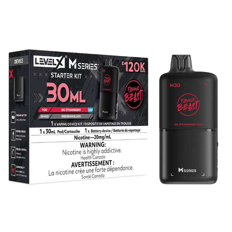Level X M30 Flavour Beast Pod Starter Kit - Sic Strawberry Iced, 120k Puffs - PODS - Mister Vapor