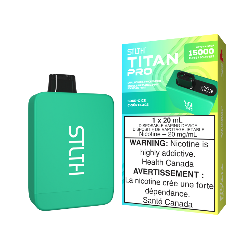 SOUR-C ICE STLTH TITAN (15k) DISPOSABLE VAPE Jump into the otherworldly realm of the STLTH Titan 10k Disposable Vape—where power and performance come together to form vaping greatness! Same-day delivery within the zone and express shipping GTA, Scarborough, Brampton, Etobicoke, Mississauga, Markham, Richmond Hill, Ottawa, Montreal, Nova Scotia, PEI, Vancouver, Vaughan, Toronto, York, North York, London, Kingston, Burlington, Hamilton, Quebec City, Halifax, St. John's, Fredericton, Ontario, Laval, Levis, Bro