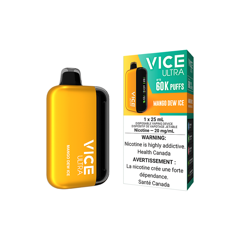 Enjoy Mango Dew Ice! A sweet, tropical mango blend with a cool menthol twist, delivering 60,000 puffs, 25mL e-liquid, and a rechargeable battery. Pure refreshment!