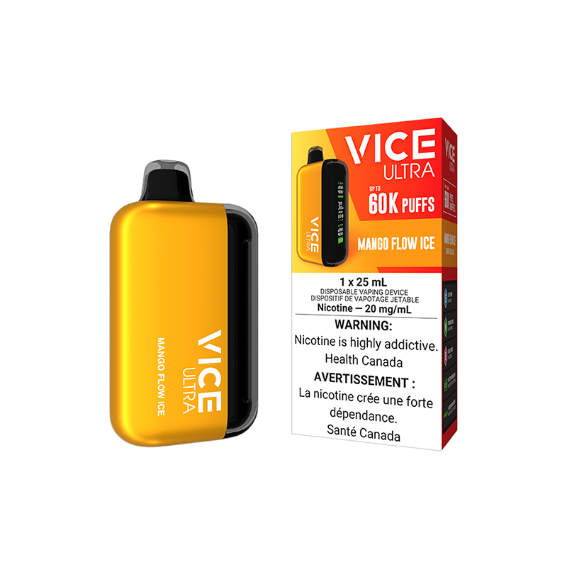 Mango Flow Ice features a sweet, tropical mango flavor with a crisp menthol finish. It delivers 60,000 puffs, 25mL of e-liquid, and includes a rechargeable battery for lasting enjoyment.