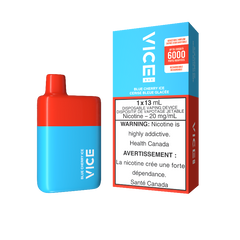 5 BUY AND GET 6TH ONE FREE!! Vape store near me selling .BLUE CHERRY ICE box (6000 puffs) rechargeable disposable. The all new Vice box 6000 puffs has arrived.; With the same great flavour as the original 