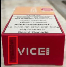 Vice product box batch code location highlighted on packaging