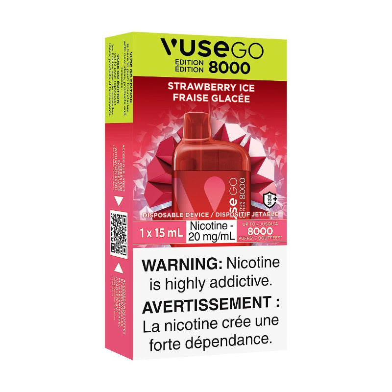 The biggest Vuse Disposable yet! Here is the Vuse GO Edition 8000 which utilizes the worlds first Ceramic Heating Coil in a disposable vape! Equiped with upto 8000 puffs, 15 mL of e-liquid, 20mg/mL nicotine, all wrapped up in a unique design showcasing your e-liquid level. Check out the diverse selection of intense, juicy, and cool flavors accompanied by innovative new heating technology thanks to VUSE