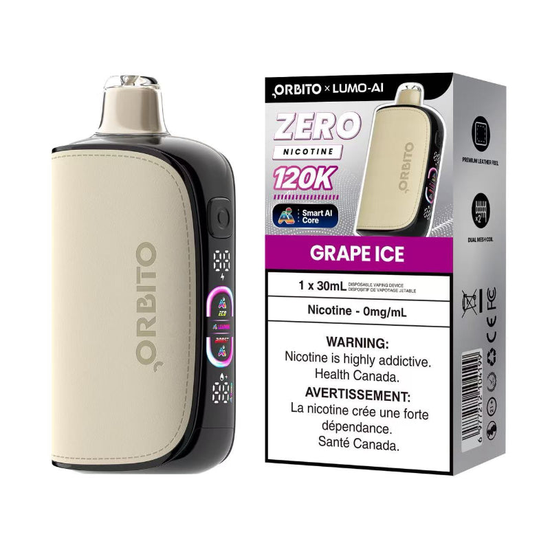 Orbito Lumo Ai Nicotine Free Disposable Vape -  Grape Ice, 120k Puffs