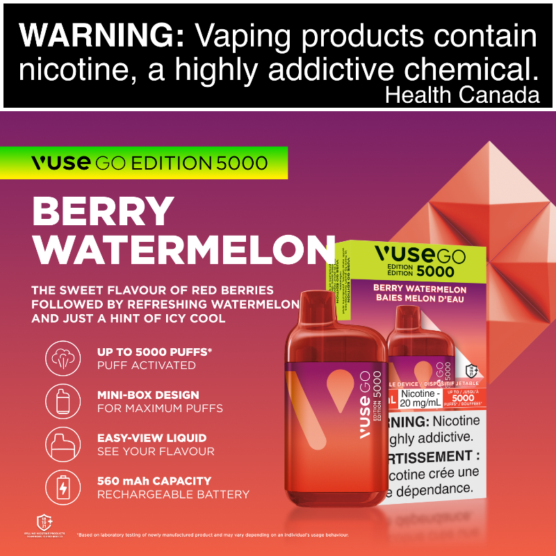 1. BEST VAPE STORE VUSE GO EDITION 5000 BERRY WATERMELON DISPOSABLE AT MISTER VAPOR (MR.VAPOR) CANADA