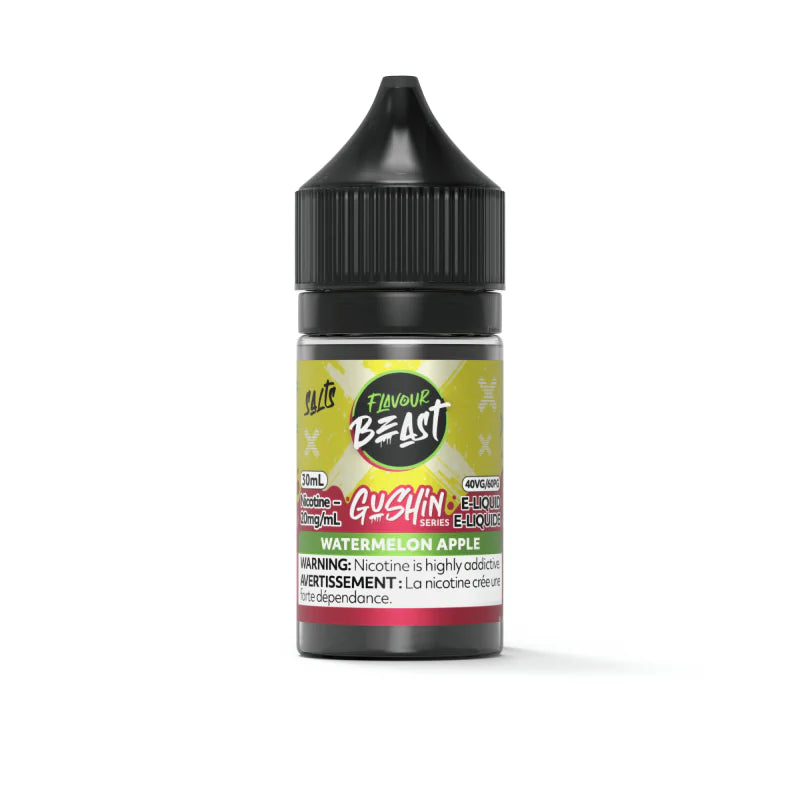 Flavour Beast Gushin series watermelon apple e-liquid bottle on a white background