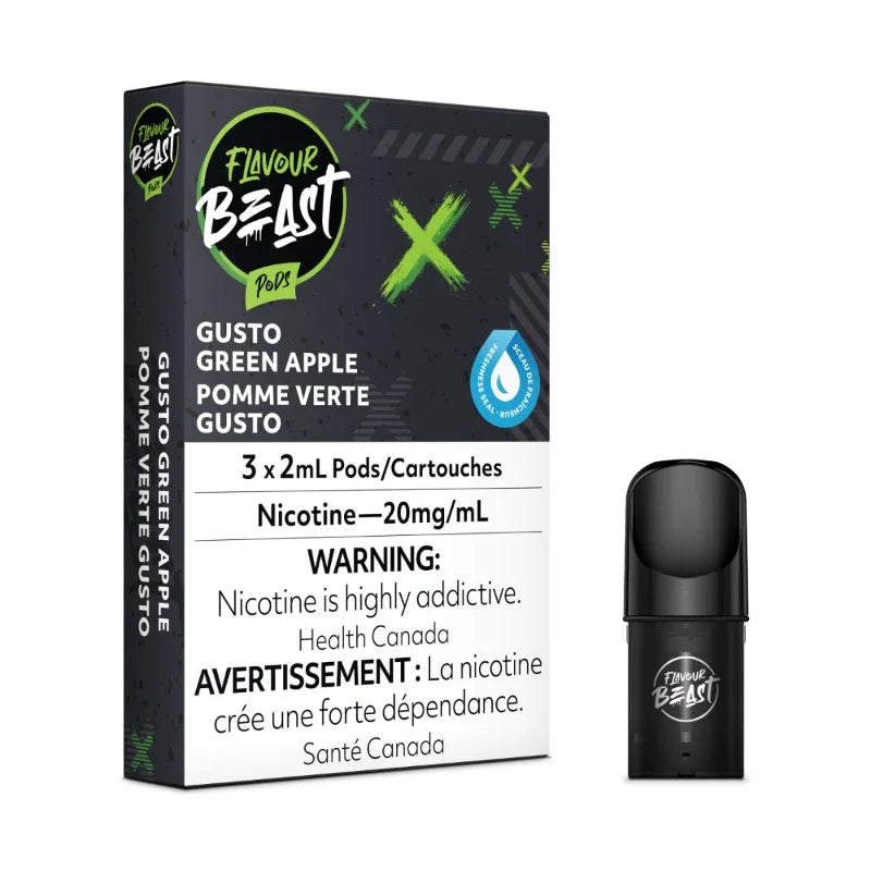 what new FLAVOUR BEAST GUSTO GREEN APPLE POD mister vapor