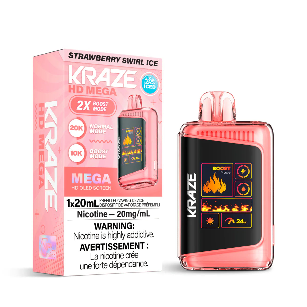 BUY KRAZE HD MEGA STRAWBERRY SWIRL ICE (20k PUFFs) DISPOSABLE VAPE MISTER VAPOR CANADA